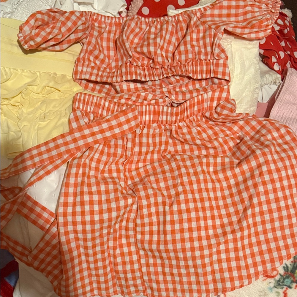 SHEIN Orange Gingham Mini Dress